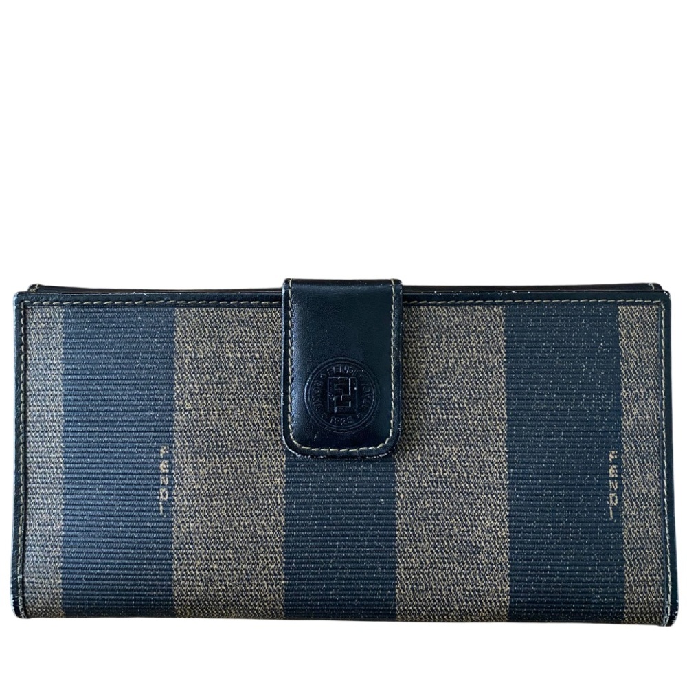 Fendi Pecan Striped Long Bifold Wallet Vintage